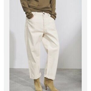 RAEY Cream Dad Organic-Cotton Baggy Boyfriend Cropped Legs Jeans  High-Waisted